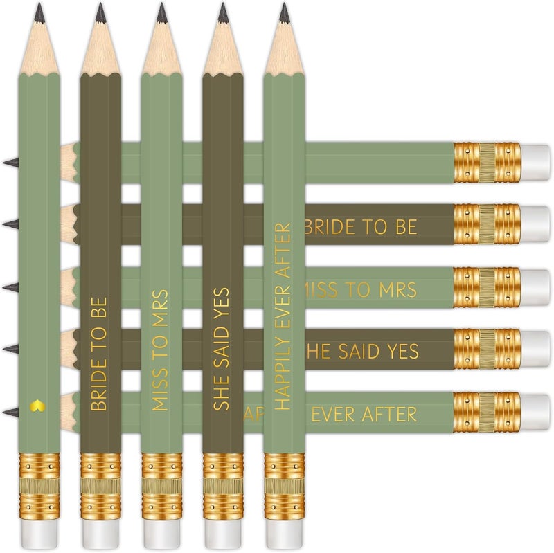 Vusnud 50Pcs - Bridal Shower Sharpened Half Pencils with Erasers, Pre-sharpened Pencils for Bridal Shower & Wedding Games, 4 Inches (Sage Green - Bridal) - Image 5